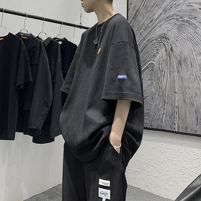Waffle-Knit Loose Fit Half-Sleeve Tee