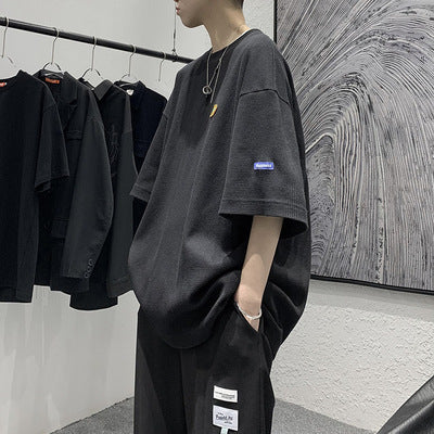 Waffle-Knit Loose Fit Half-Sleeve Tee