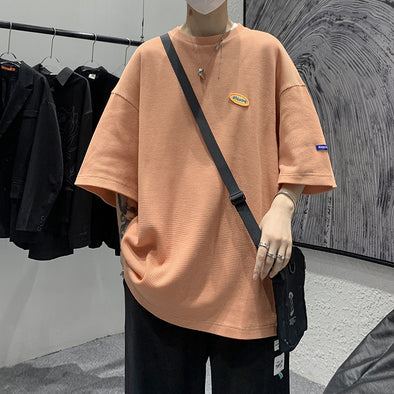 Waffle-Knit Loose Fit Half-Sleeve Tee