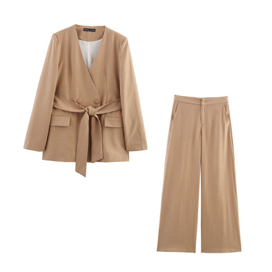 Padded Shoulder Belted Suit Set